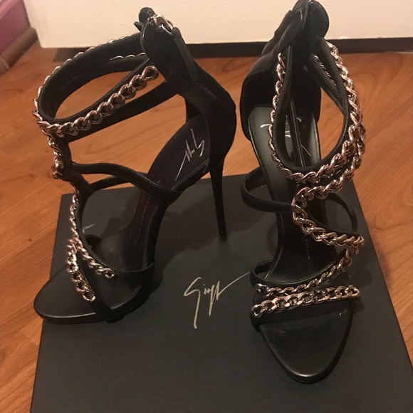 Giuseppe Zanotti Silver Chained Black Sandal Heel - Picture 1 of 5
